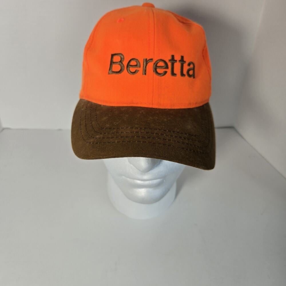 Vintage Beretta Blaze Orange Hunting Hat Cap Strapback Brown Suede Bill Yupoong